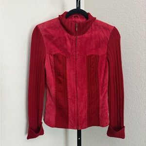 Coldwater Creek Women’s Vintage Bomber Knit Zip Down 100% Leather Shell Jacket